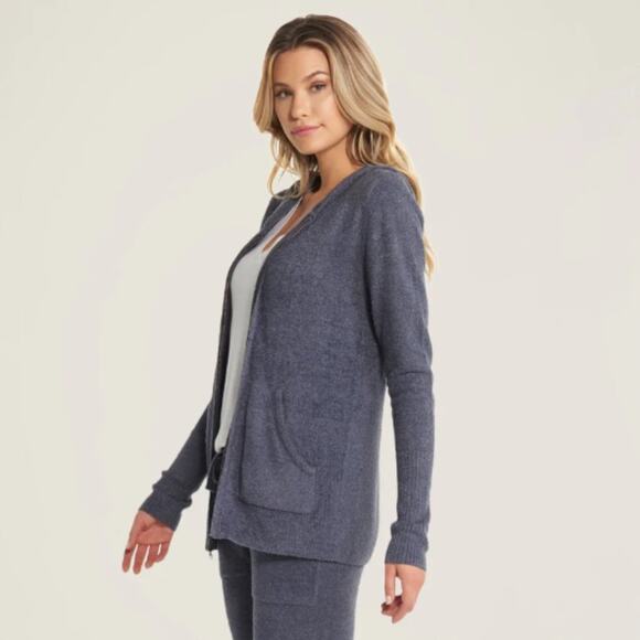 Barefoot Dreams Knit Zip Up CozyChic Lite Hoodie in Pacific Blue Size XS - Picture 9 of 10